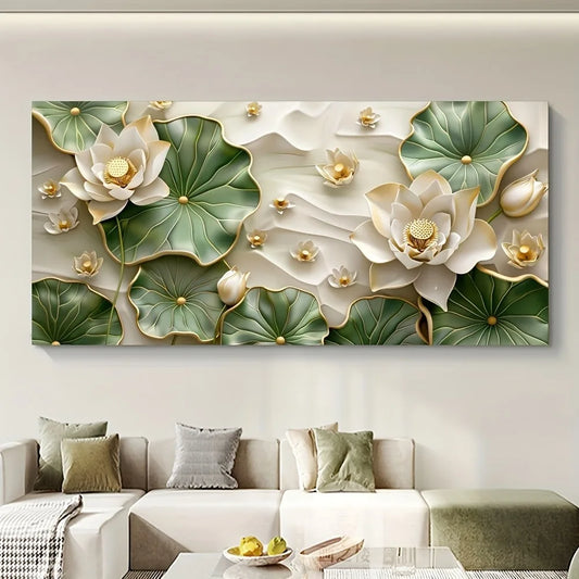 Modern Abstract Lotus Leaf Canvas Art with Pine Wood Frame for Home Decor