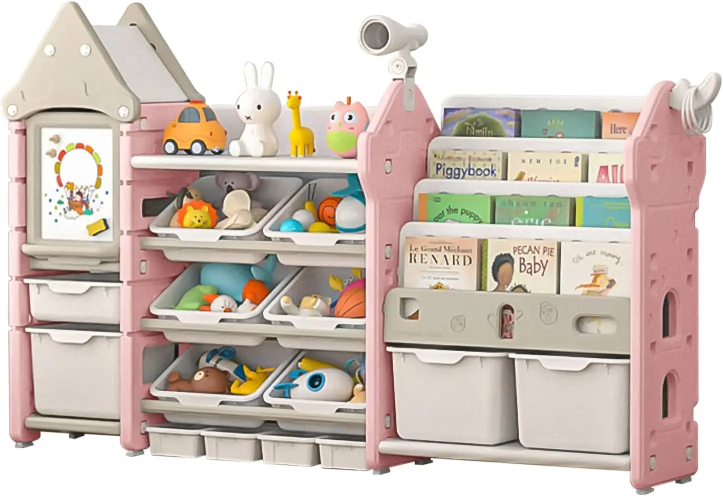 Kids Toy Organizer Bookshelf With 14 Bins And Drawers