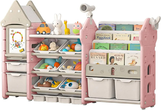 Kids Toy Organizer Bookshelf With 14 Bins And Drawers