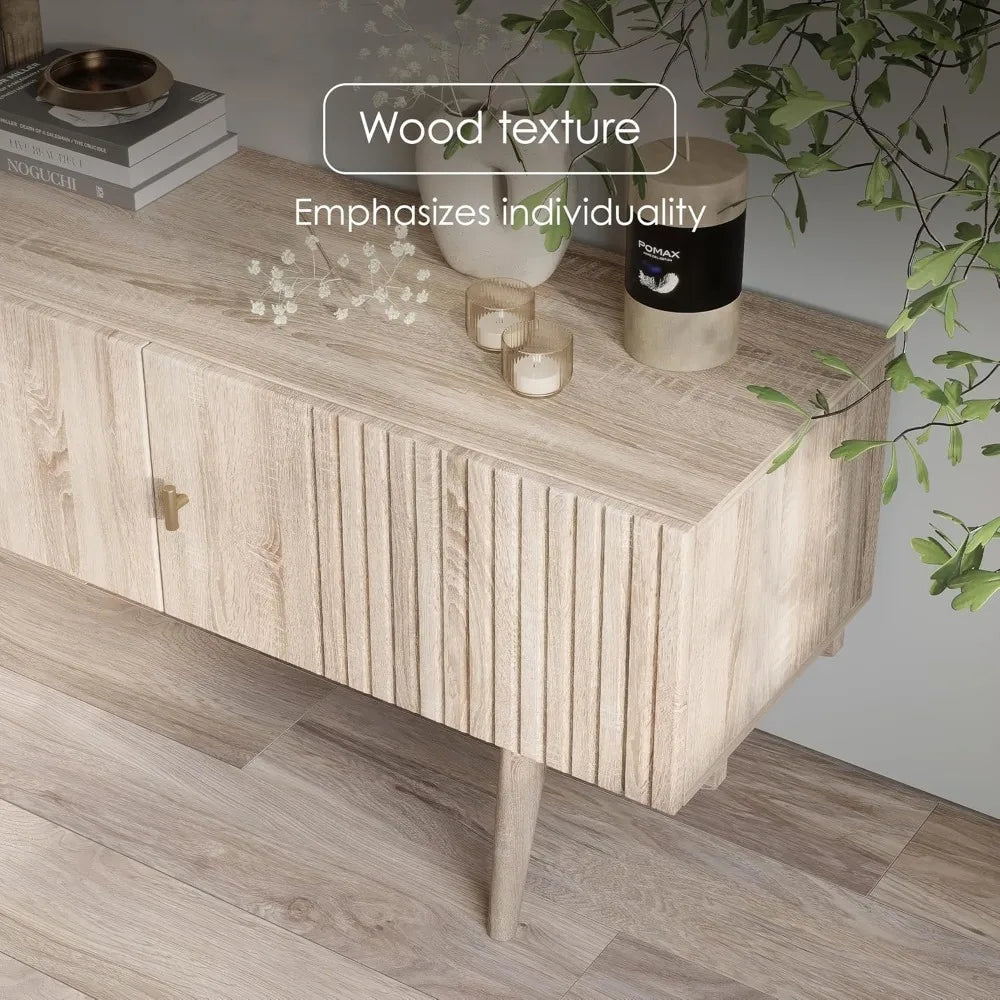 ZHUOTING TV Stand Living Room Media Console Wood Legs