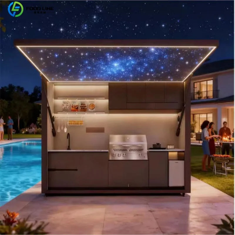 Outdoor Stainless Steel BBQ Pod With Sink And Fridge