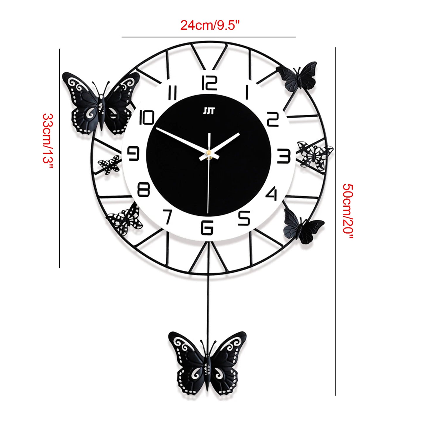 Hign-concerned Butterfly Wall Clock Modern Iron Decor