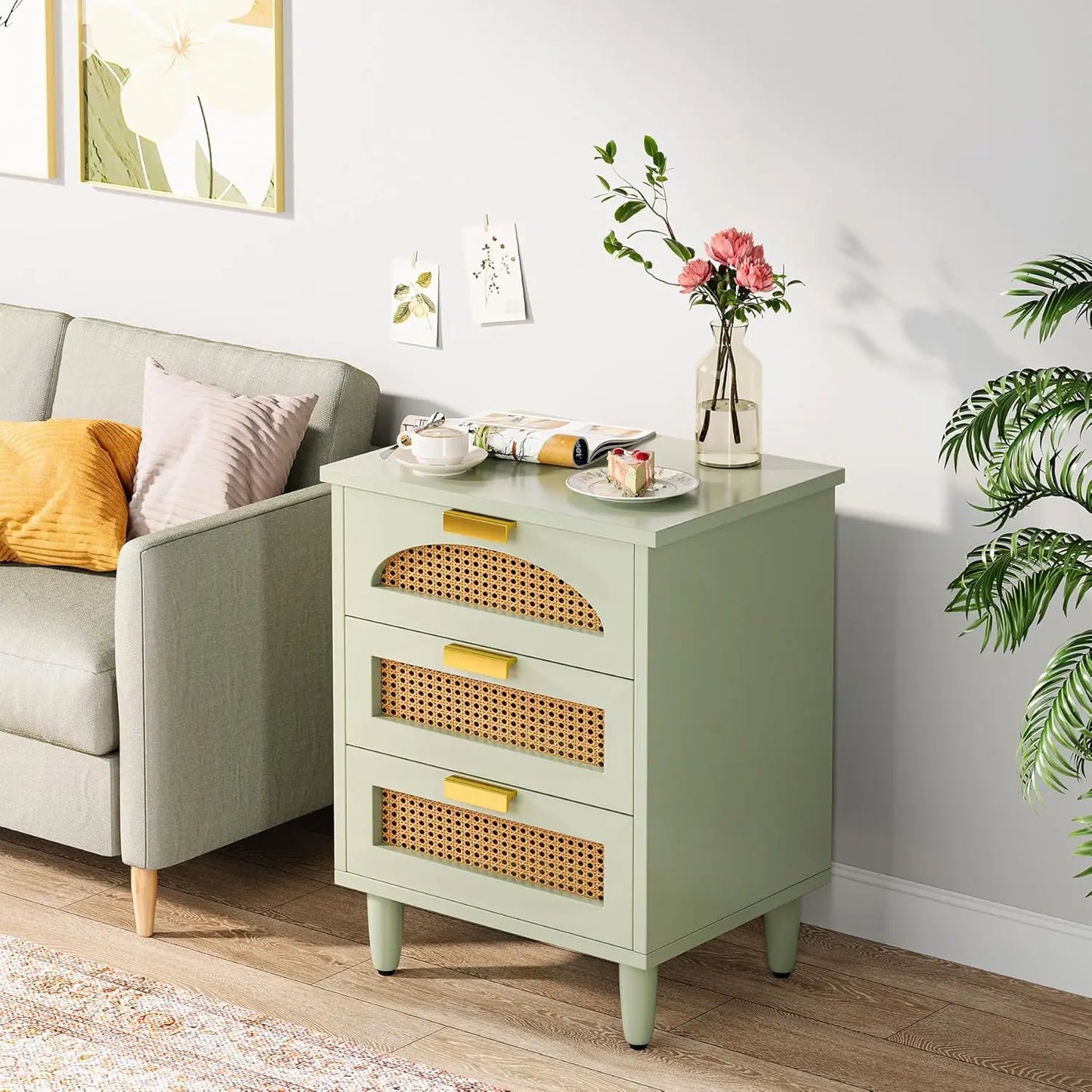 Little Tree 3 Drawer Rattan Nightstand Bedside Table