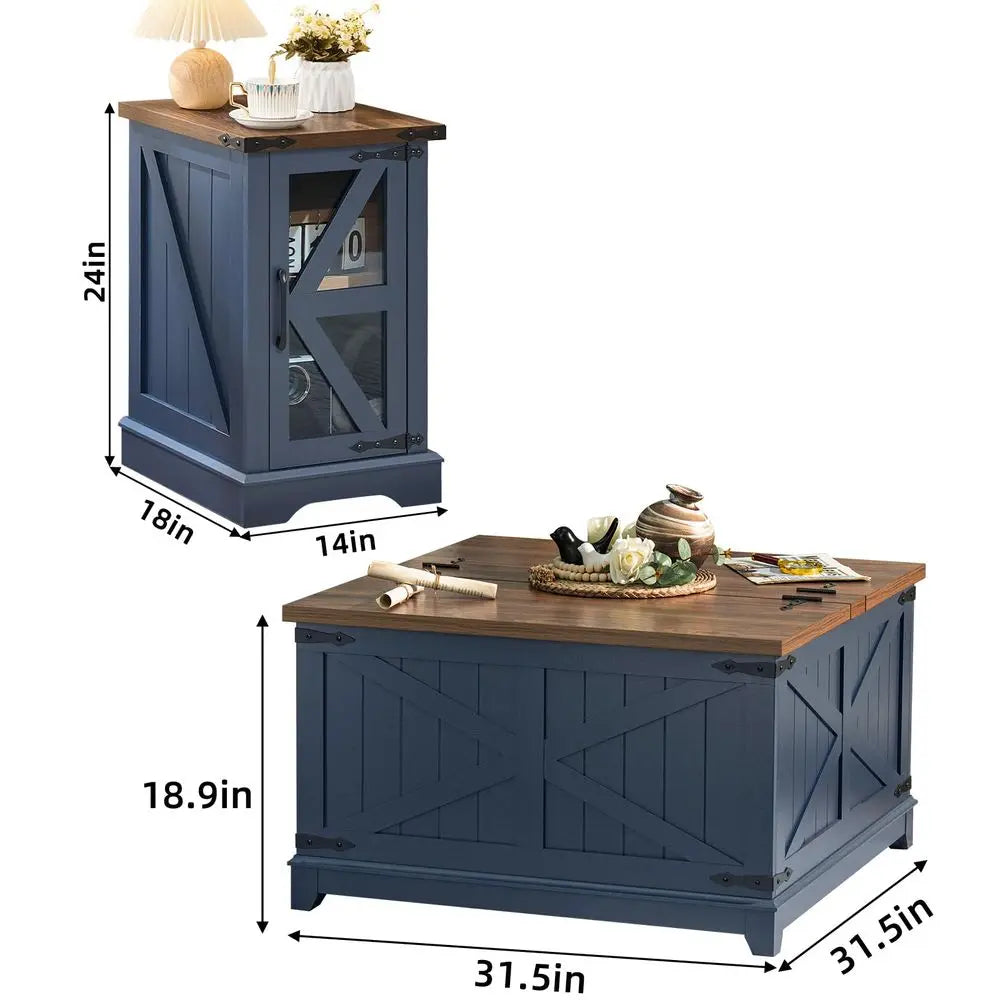 Farmhouse Coffee Table Set of 3 With Hidden Storage
