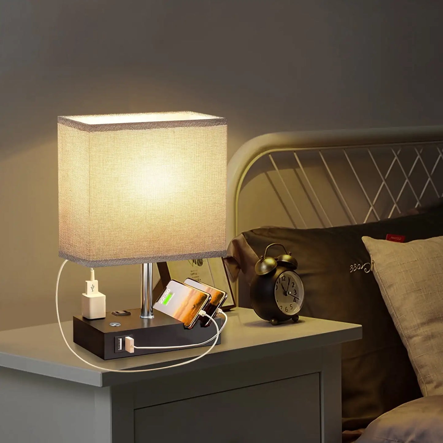 SZRSTH Bedside Table Lamp With Dual USB Charging Dimmable
