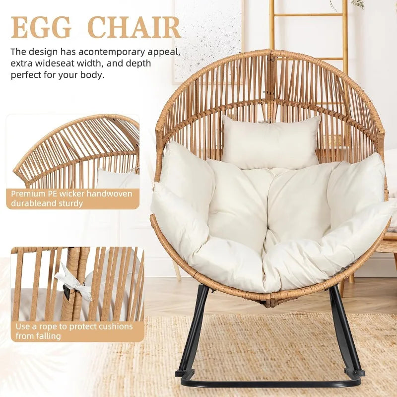 Hign-concerned Wicker Rocking Egg Chair With Cushion Outdoor