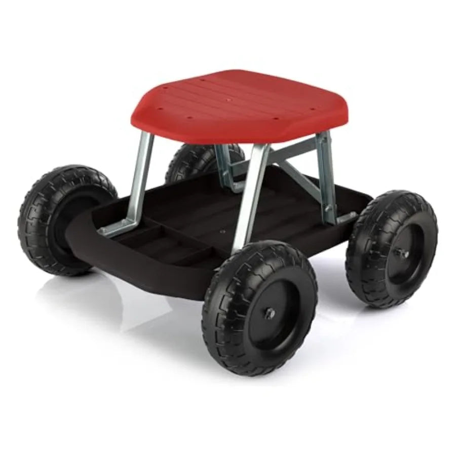 Rolling Garden Stool With Wheels And Tool Tray Organizer