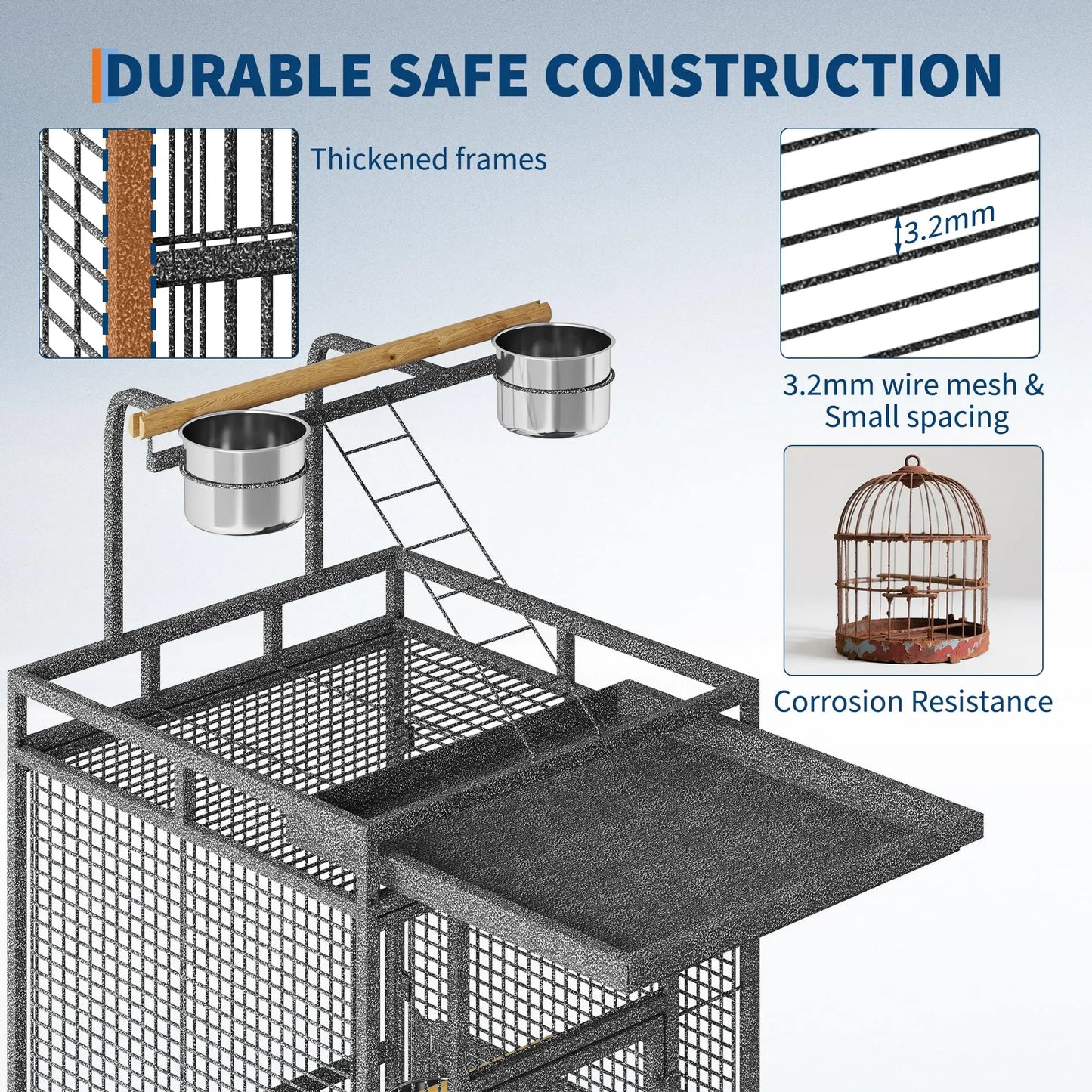 HiMISS Bird Cage With Rolling Stand And Storage Shelf