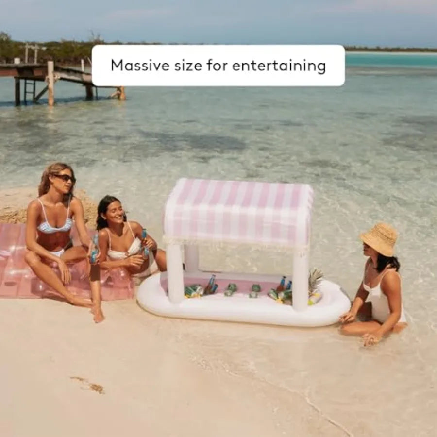 Floating Cabana Stripe Drink Station With Removable Shade Fringe