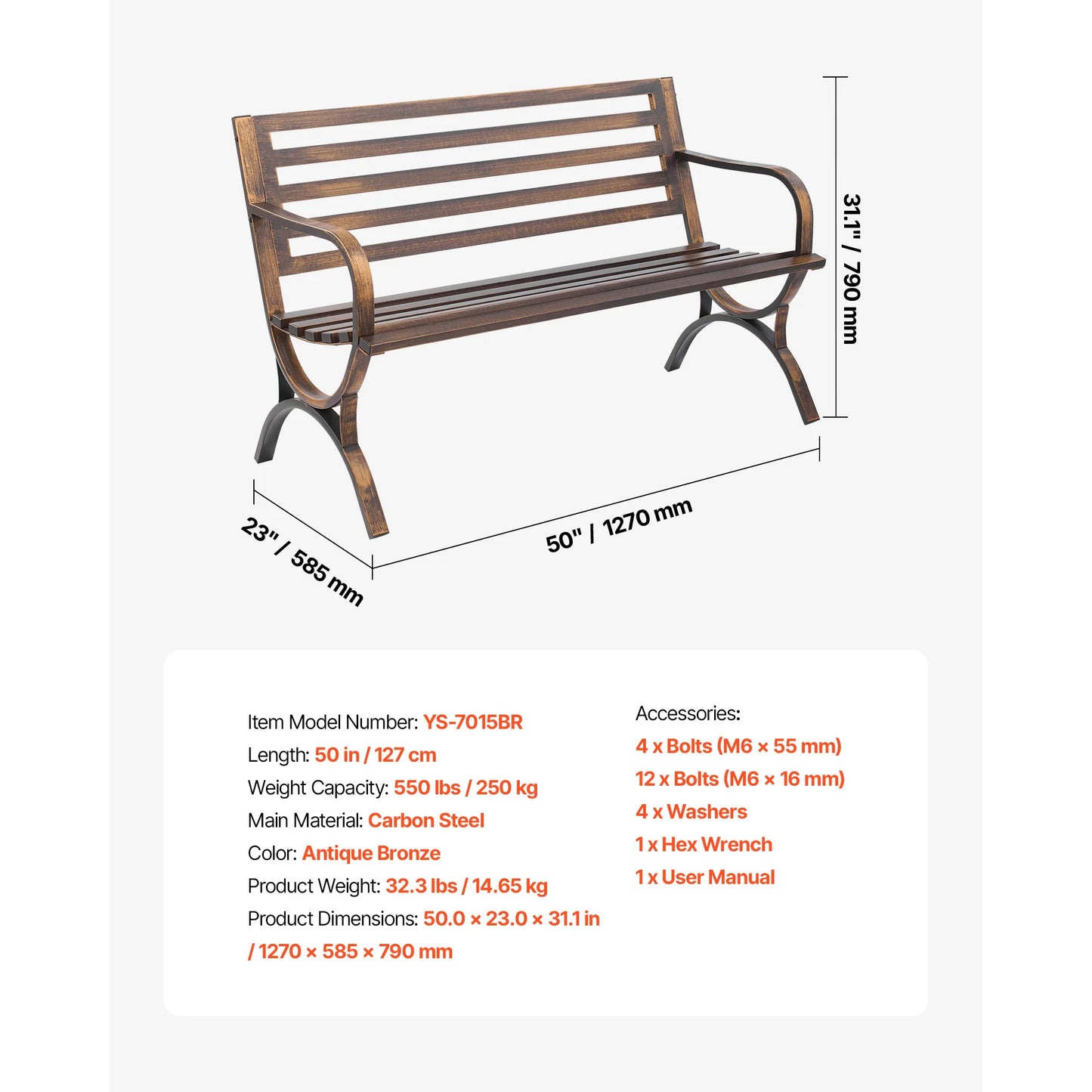 SucceBuy Outdoor Wooden Metal Garden Bench 480 Lb Capacity
