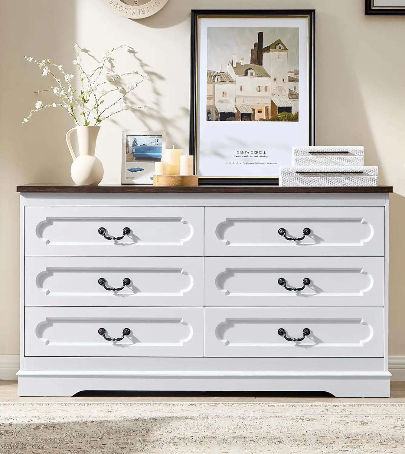 Farmhouse Cherry Wood Dresser Chest Of Drawers For Bedroom