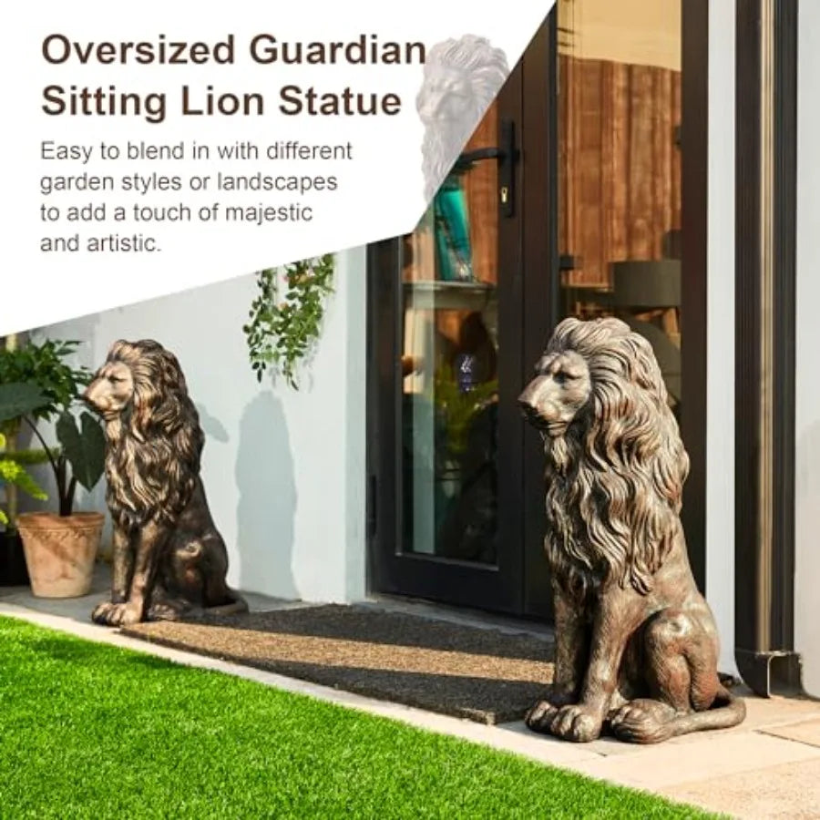 SHXI Guardian Sitting Lion Garden Statue Outdoor Decor