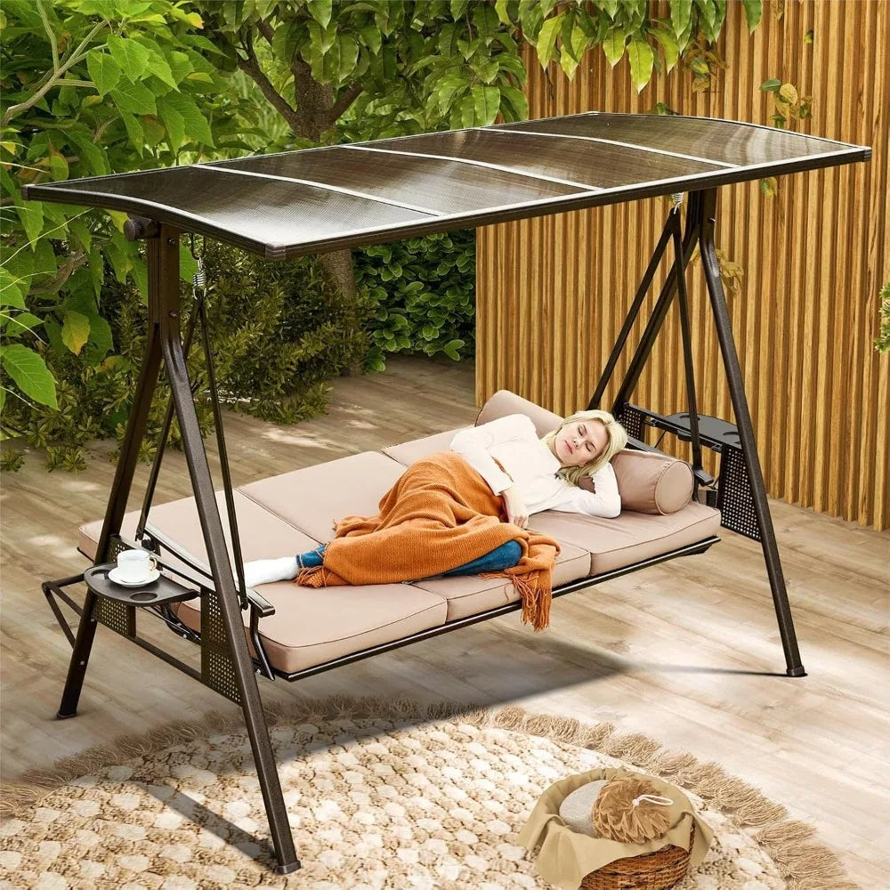 Outdoor Porch Swing With Hardtop 3 Seat Patio Swing