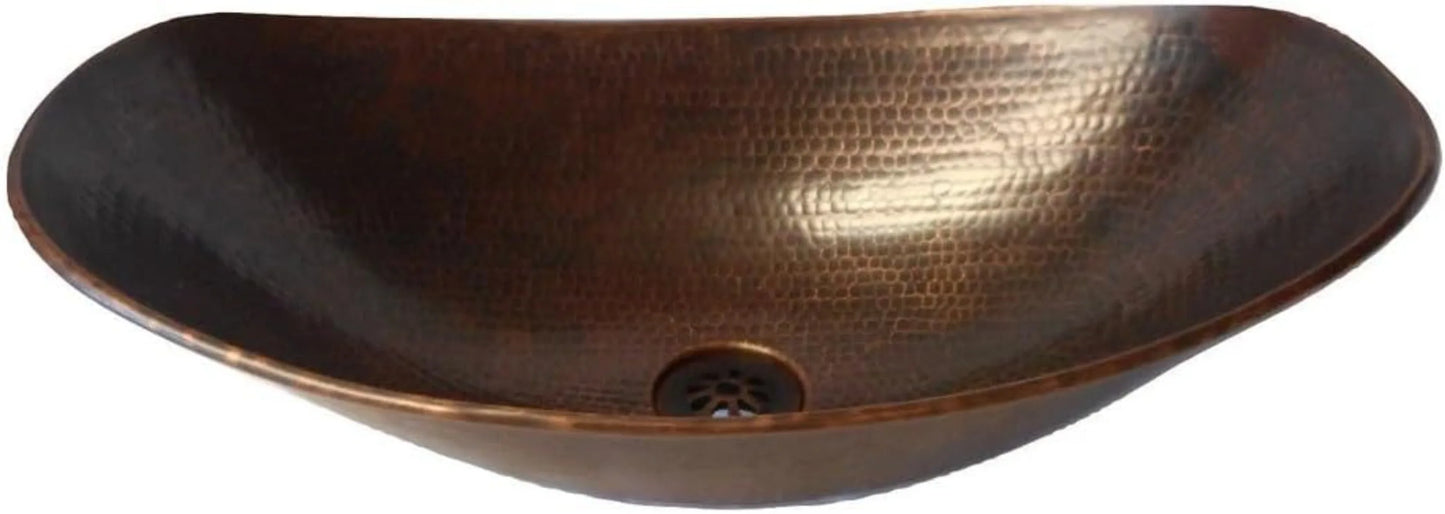 17 Inch Copper Vessel Bathroom Sink with Pop Up Drain and Waterfall Faucet