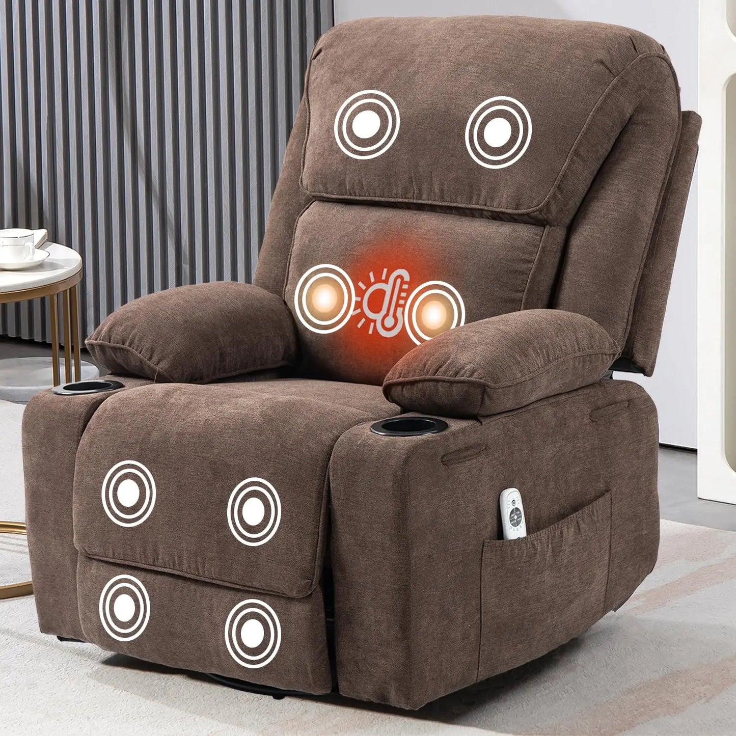 XIAOLANG Rocker Recliner Massage And Heated With Cup Holders