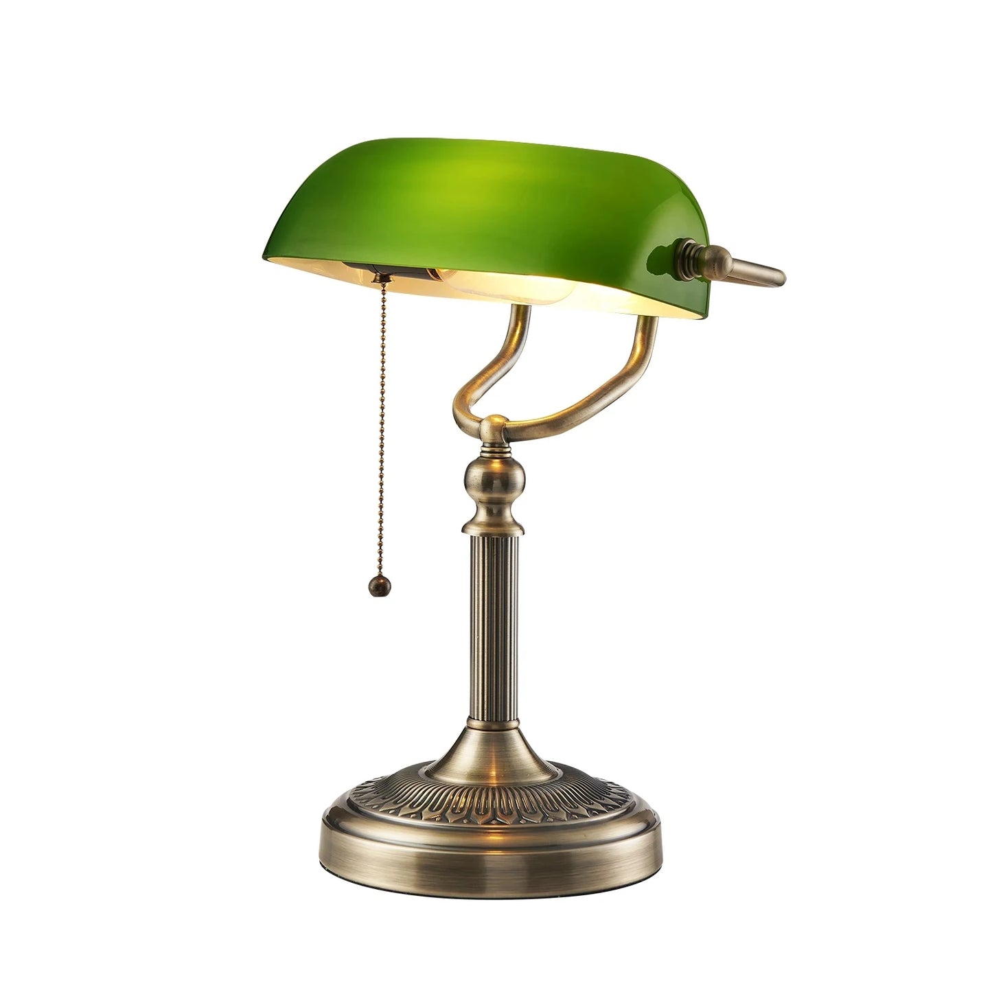 Glass Banker Desk Lamp With Zipper Switch And Base