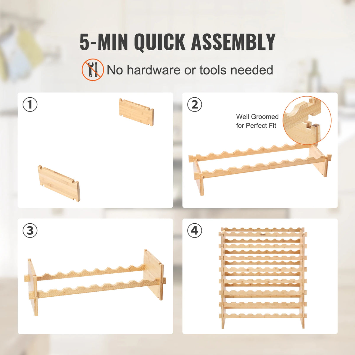SucceBuy Stackable Modular Bamboo Wine Rack Storage Display Shelves
