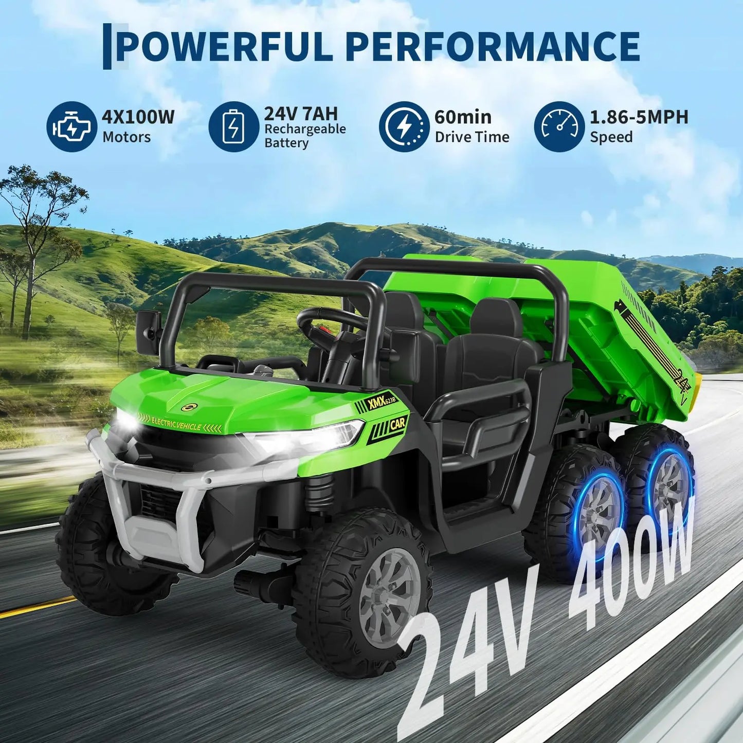 HiMIS 24V 6-Wheel Ride Dump Truck Remote Control Music