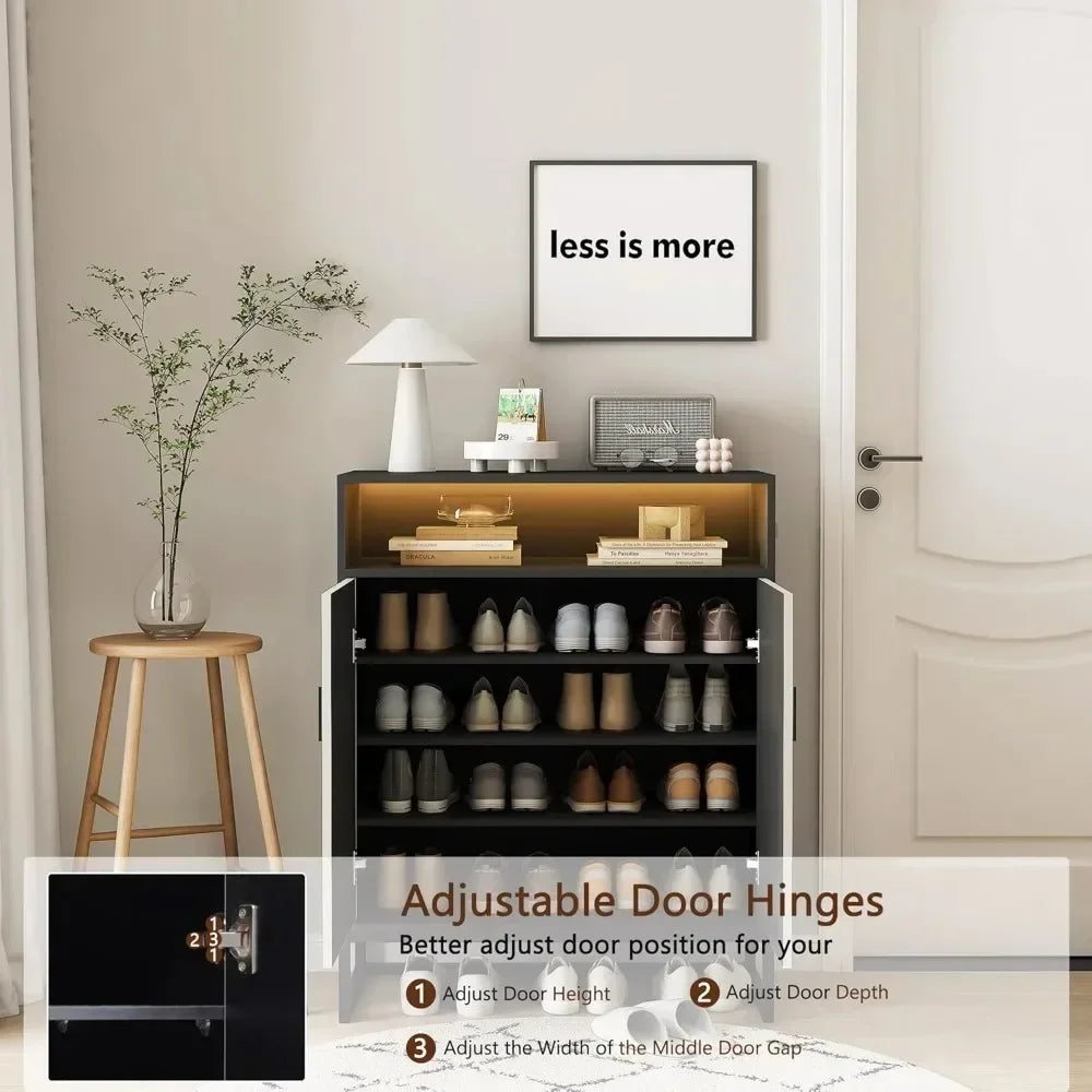 Folded 5 Tier Wooden Shoe Storage Cabinet With Doors