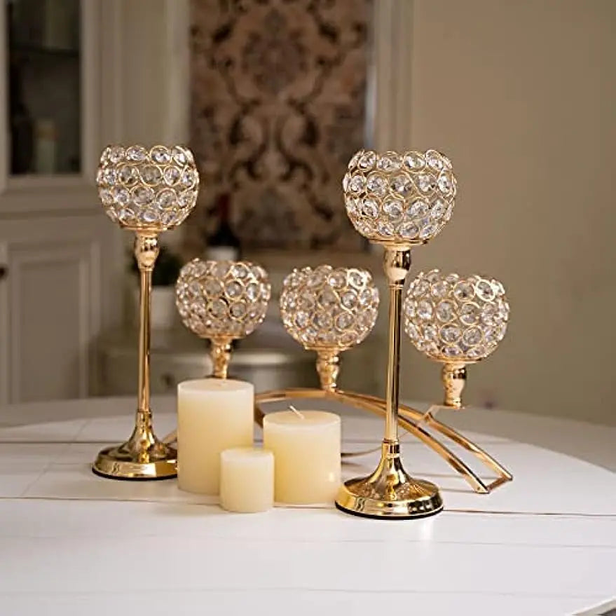 VINCIGANT Gold 3-Arm Tealight Candle Holders Candelabra Stand