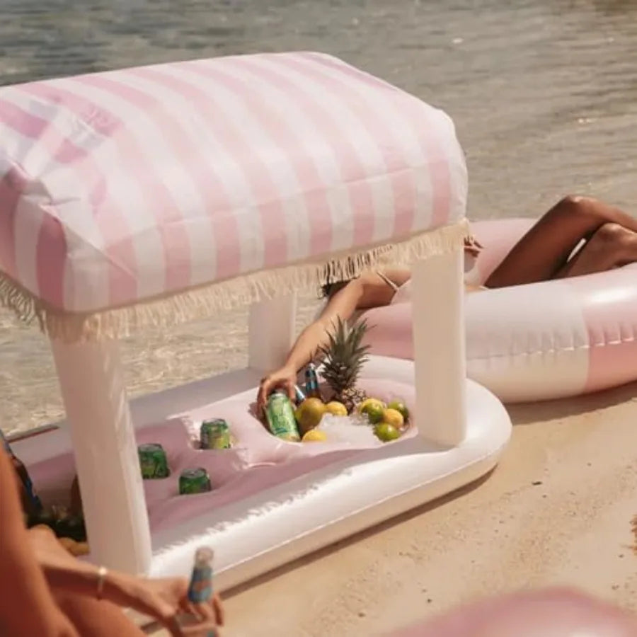 Floating Cabana Stripe Drink Station With Removable Shade Fringe