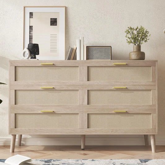 HiMISS Rattan 6 Drawer Dresser