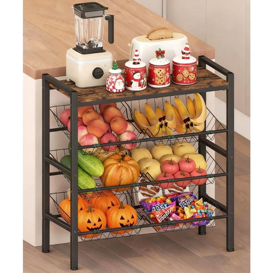 NBVCX 4 Tier Freestanding Fruit and Vegetable Basket Rack