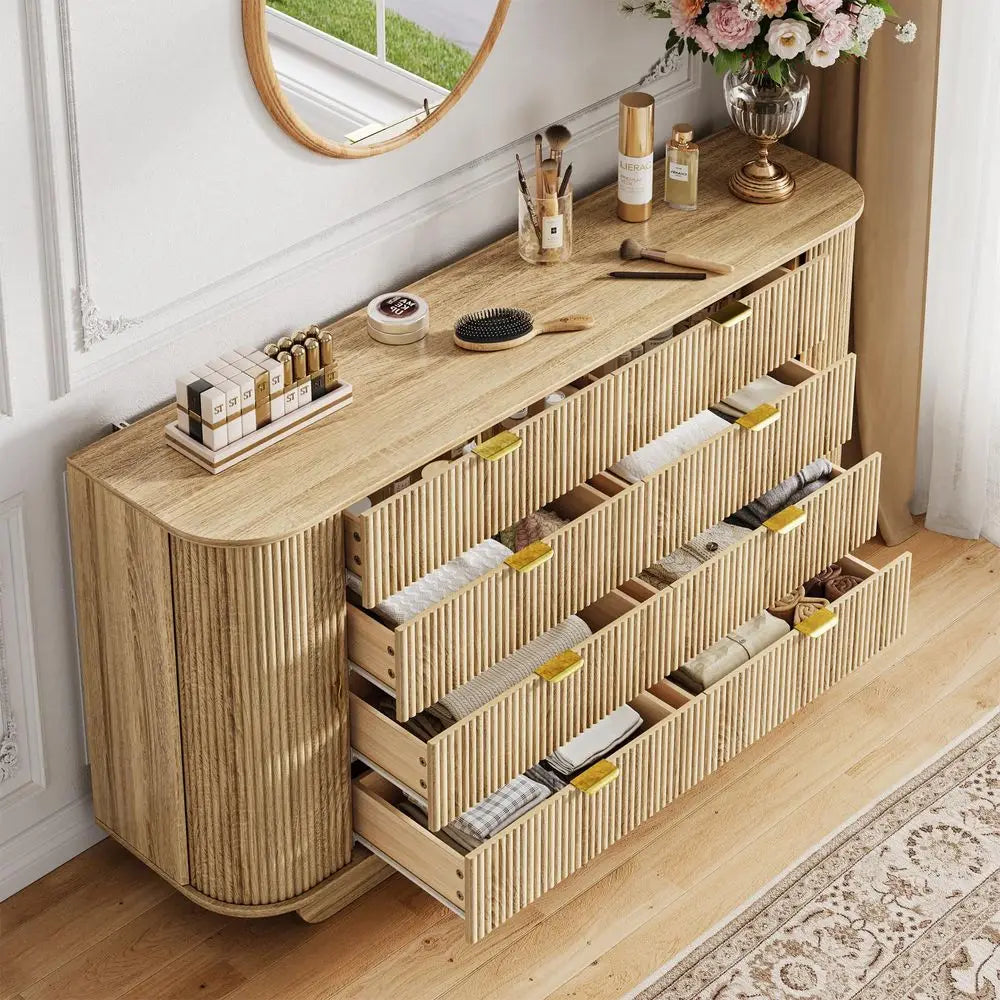 Tambour Dresser Eight-Drawer Chest With Sliding Doors