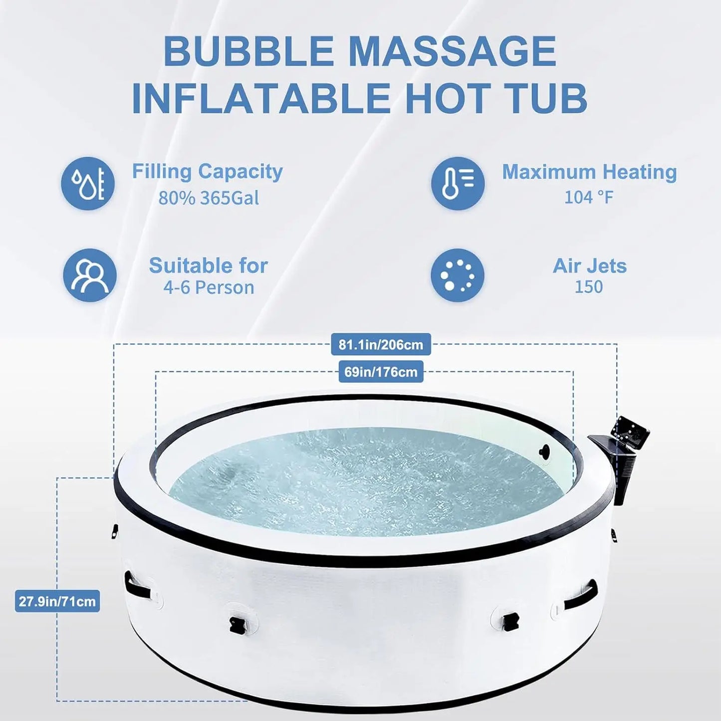 Inflatable Spa Pool Hot Tub For Four To Six People With Massage Jets