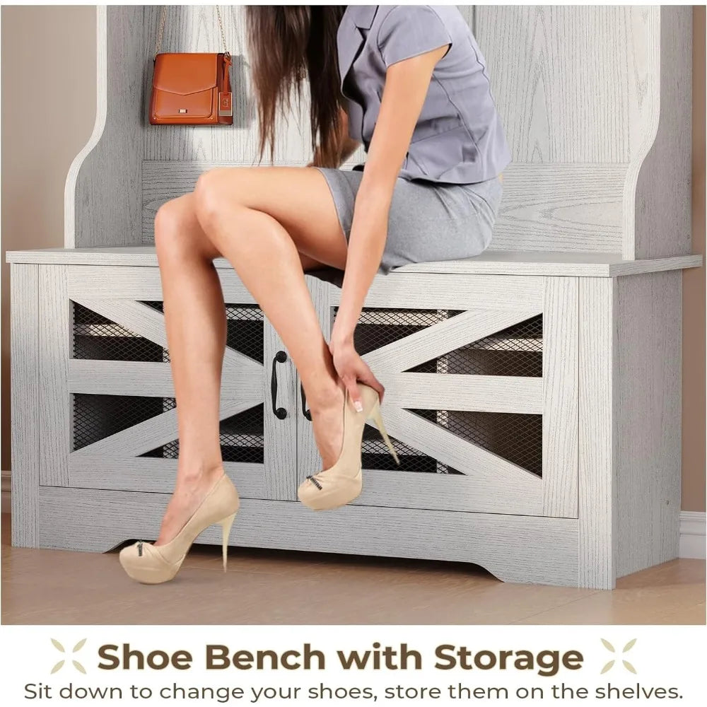 Hall Tree With Bench And Footwear Storage Coat Rack
