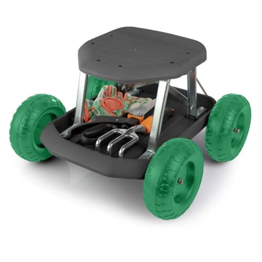Rolling Garden Stool With Wheels And Tool Tray Organizer