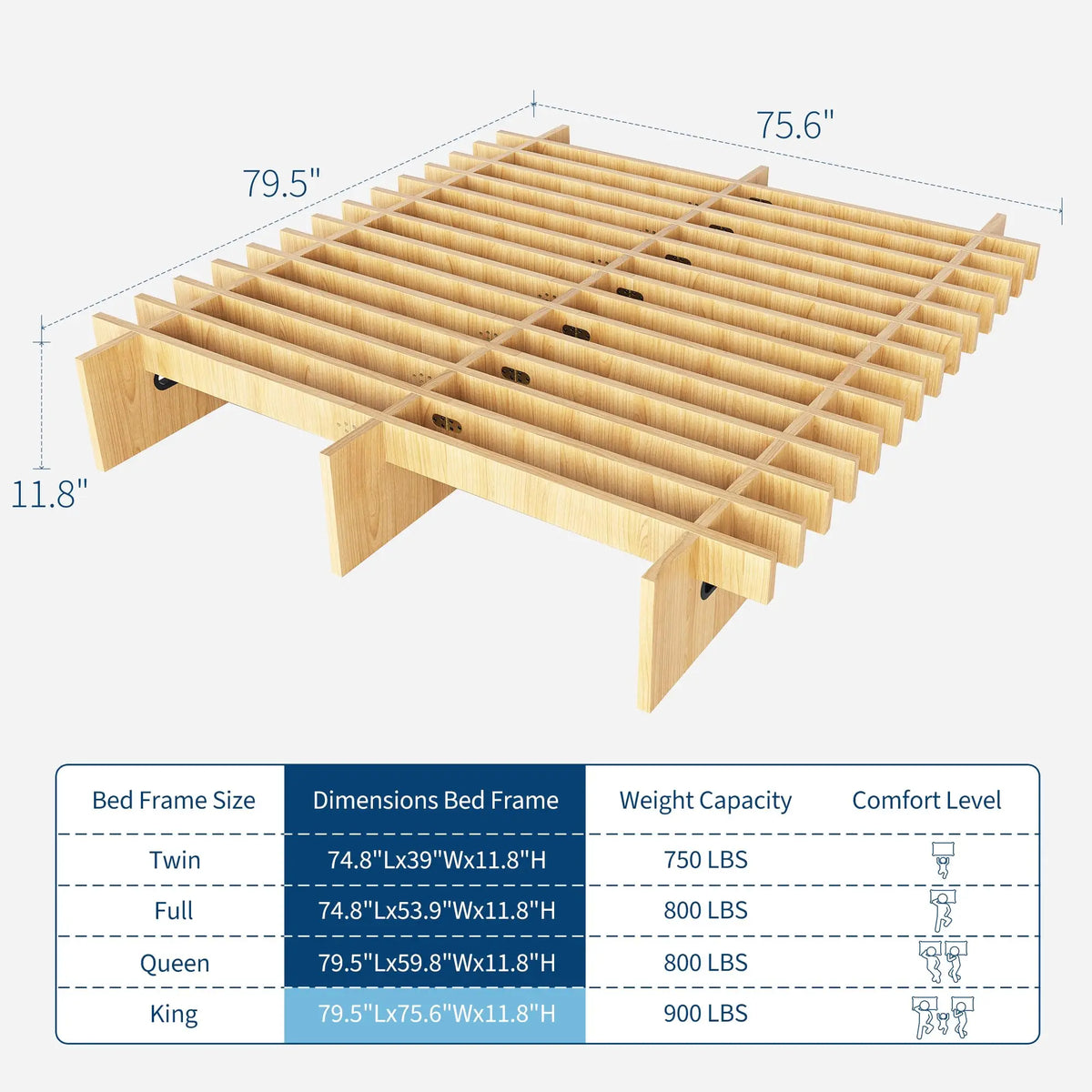 HiMISS Wood Platform Bed Frame No Box Spring Required