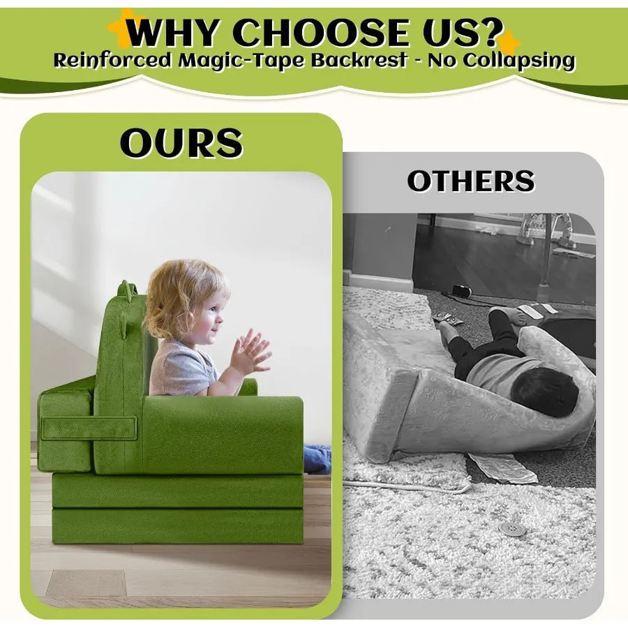 LISM DinosaurSofaBedWithRemovableWashableCrystalVelvetCoverNurseryPlayroomSafeCozyCompact