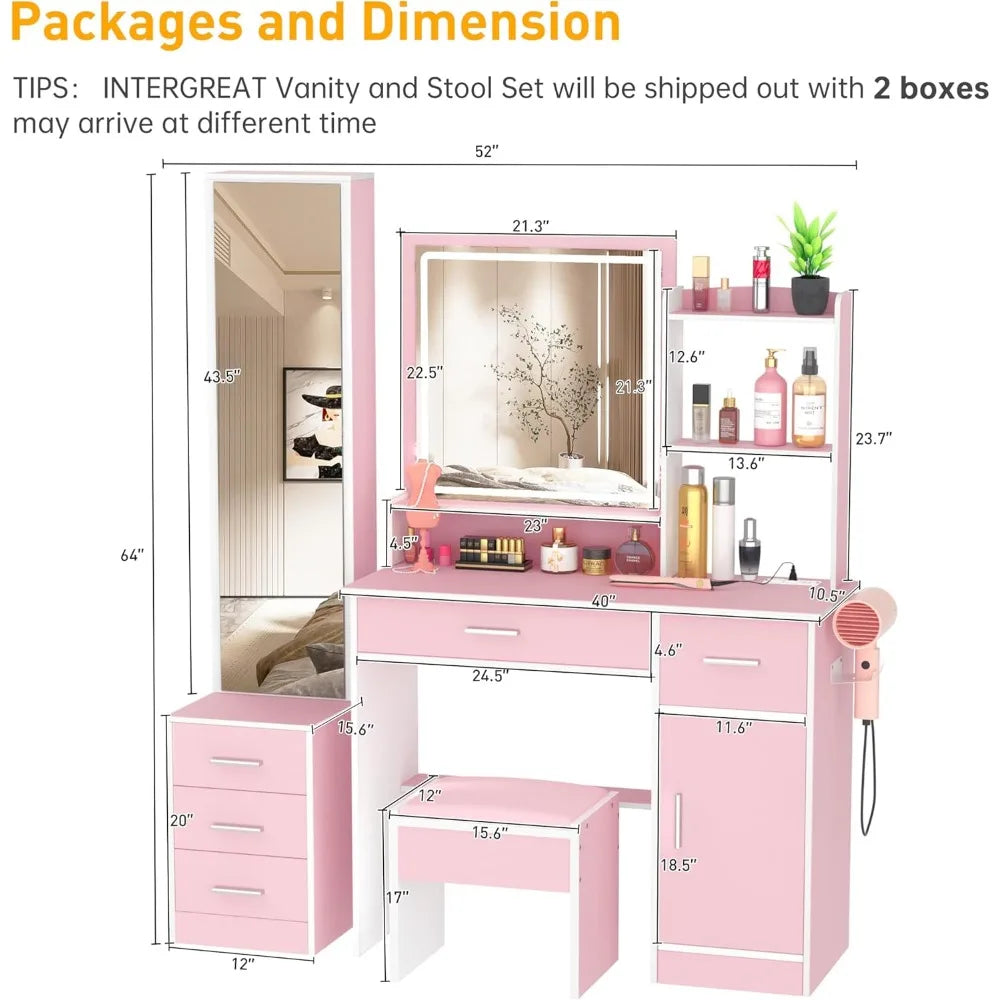 Furniture Vanity Desk With Lights And Power Outlet Mirror