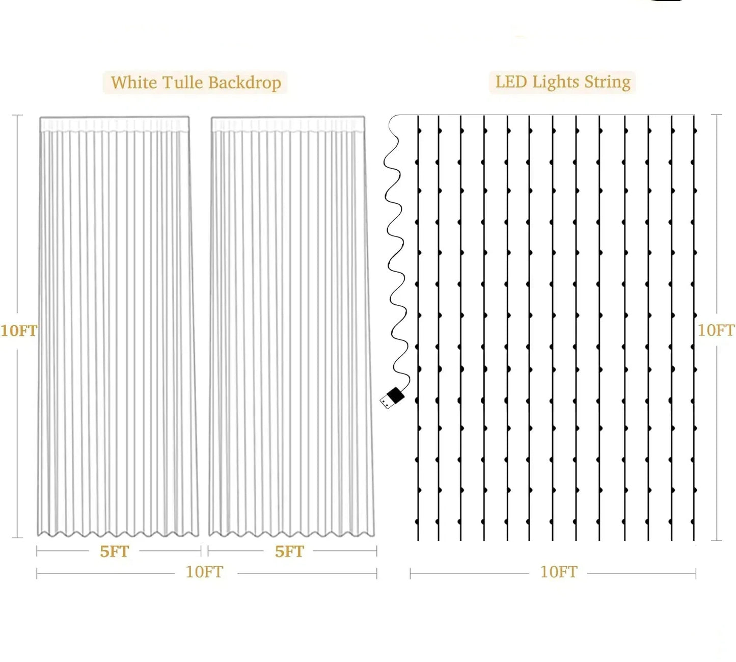 10 Panels Chiffon Backdrop Curtain With Lights For Weddings