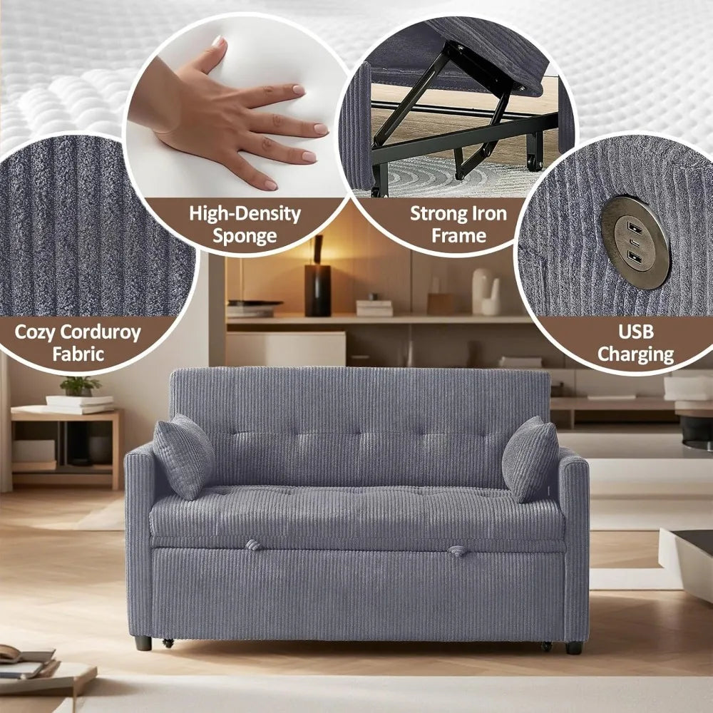 DAFIFY 3 In 1 Sofa Bed Loveseat With USB Ports Modern