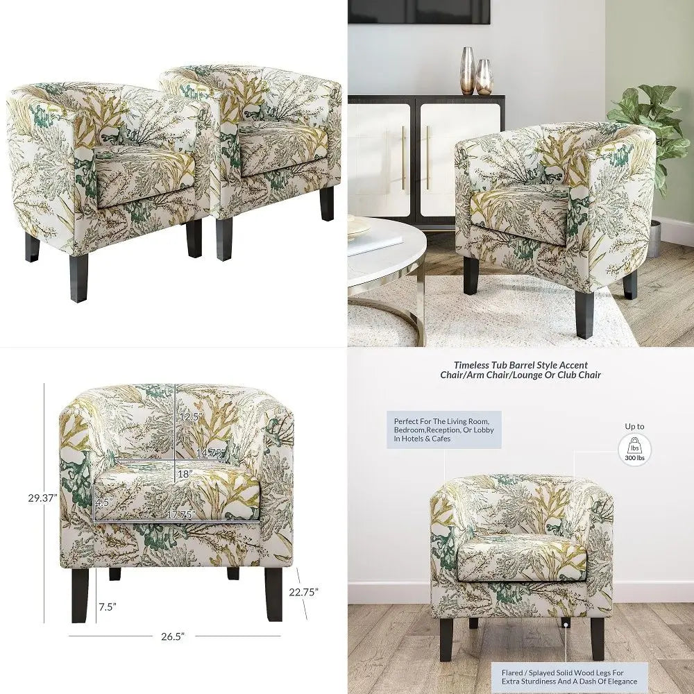 Living Room Linen Barrel Chairs Set for Modern Home