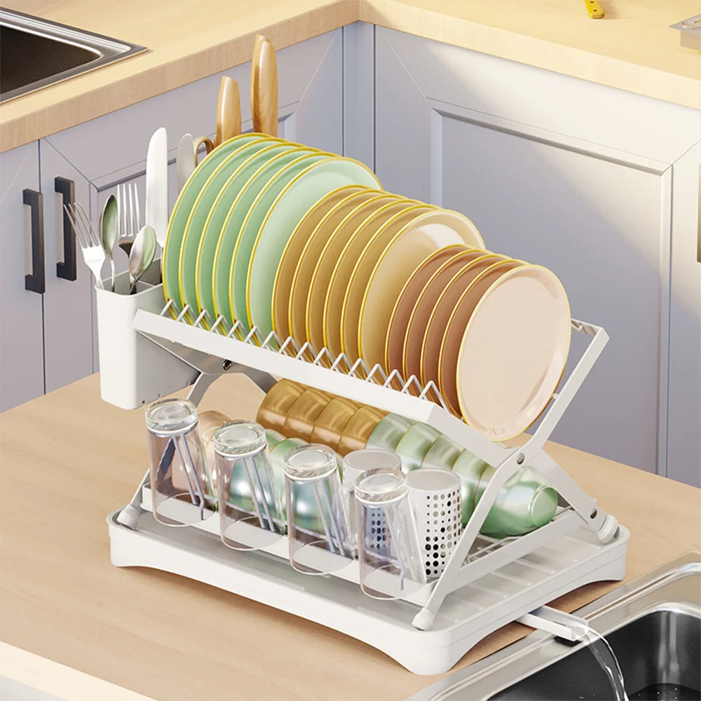 Hign-concerned 2 Tier Kitchen Dish Drainer Rack With Drain
