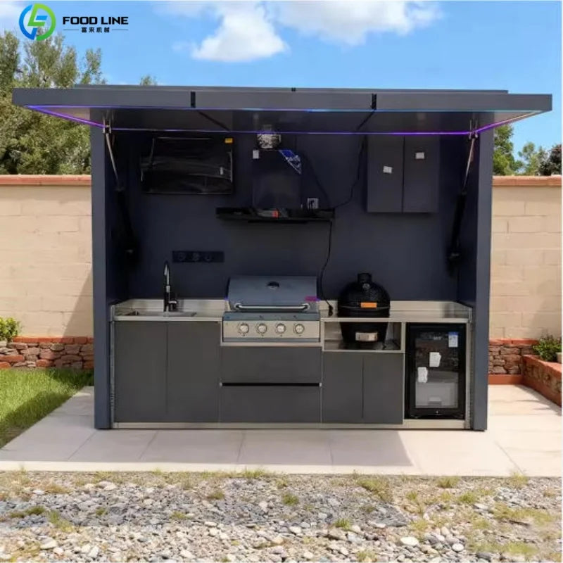 Outdoor Stainless Steel BBQ Pod With Sink And Fridge