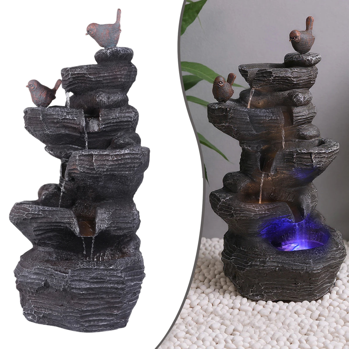 APWIKOGER Rock Waterfall Fountain With LED Lights Garden Decor