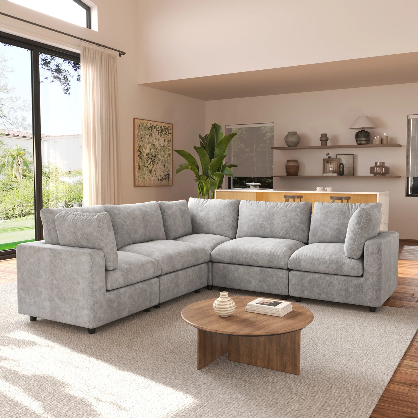 Guangdong V Shape Corner Sectional Sofa Convertible Couch
