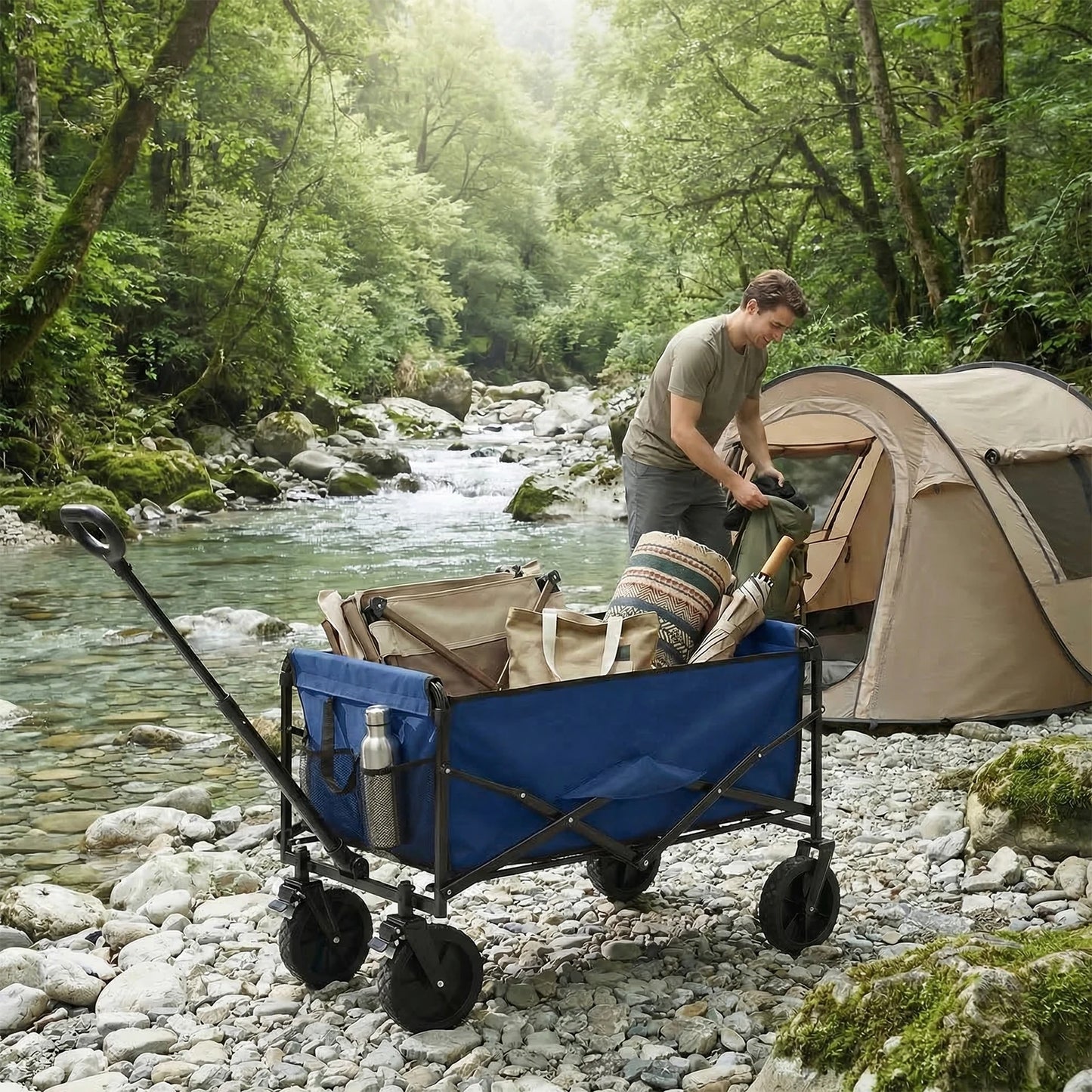 JHK Heavy Duty Collapsible Wagon Cart With Wheels 330 Lb Capacity