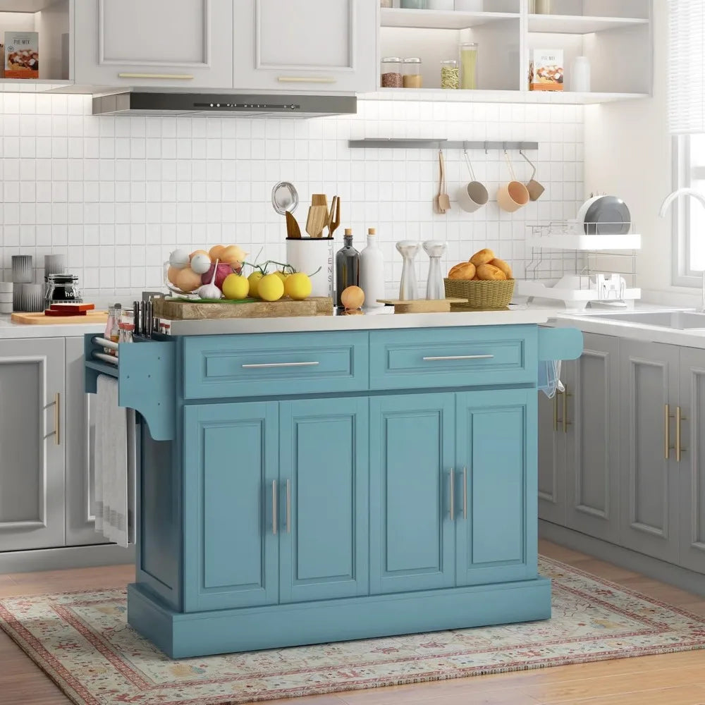 Rolling Kitchen Island Cart With Stainless Steel Top