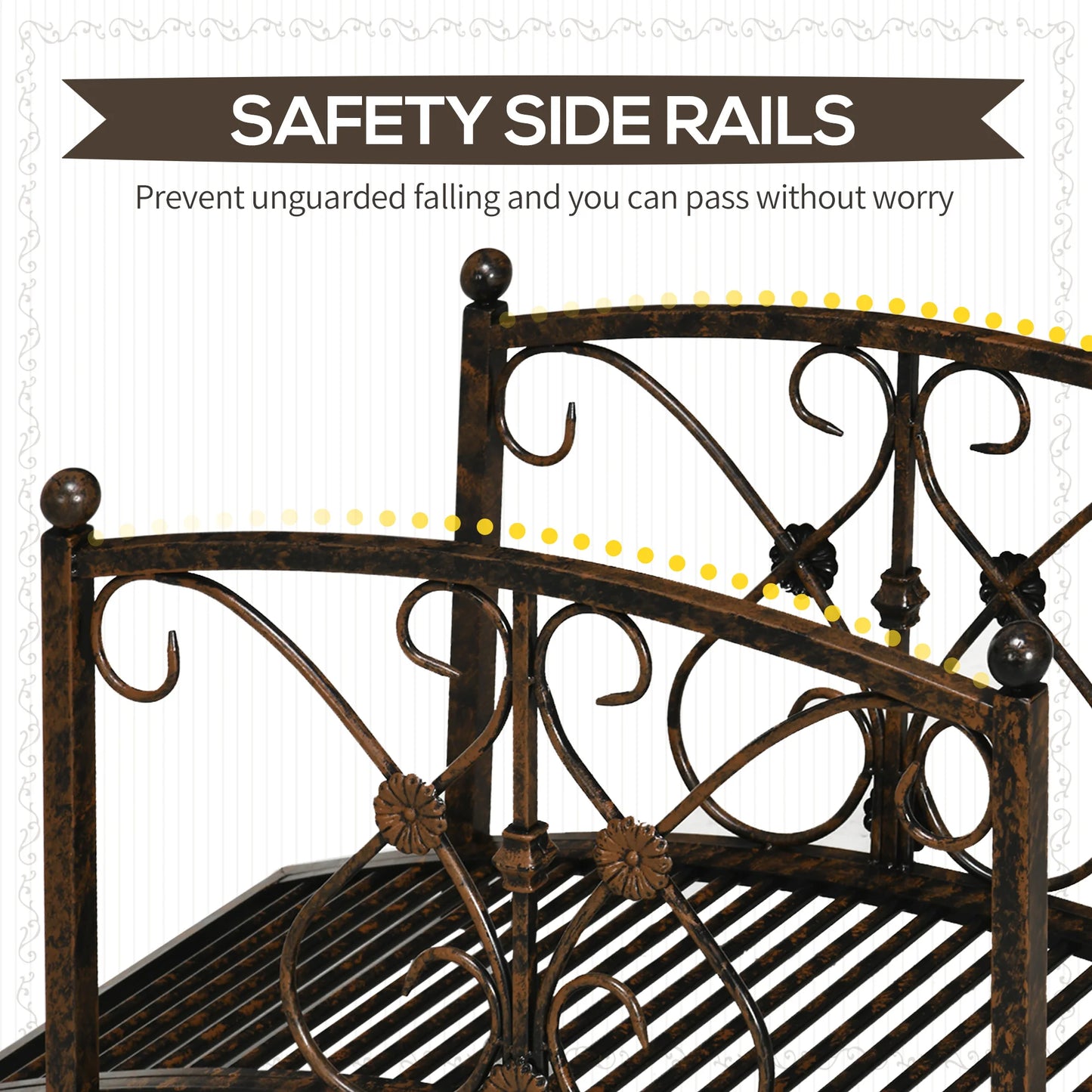 Metal Garden Bridge With Safety Railings For Pond And Stream