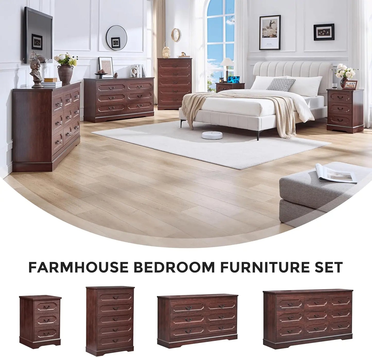 Farmhouse Cherry Wood Dresser Chest Of Drawers For Bedroom