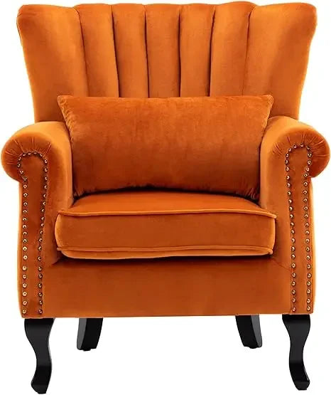Mid Century Modern Velvet Accent Chair With Channel Back Cushion
