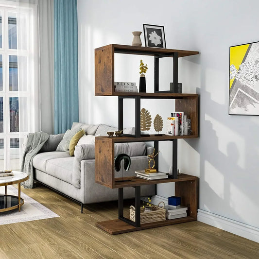 Modern 5 Tier S Shaped Bookshelf Multifunctional Geometric Storage Display Shelf