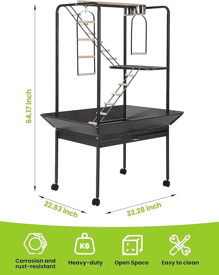 HiMISSCN Parrot Playstand With Wheels And Perches Ladders