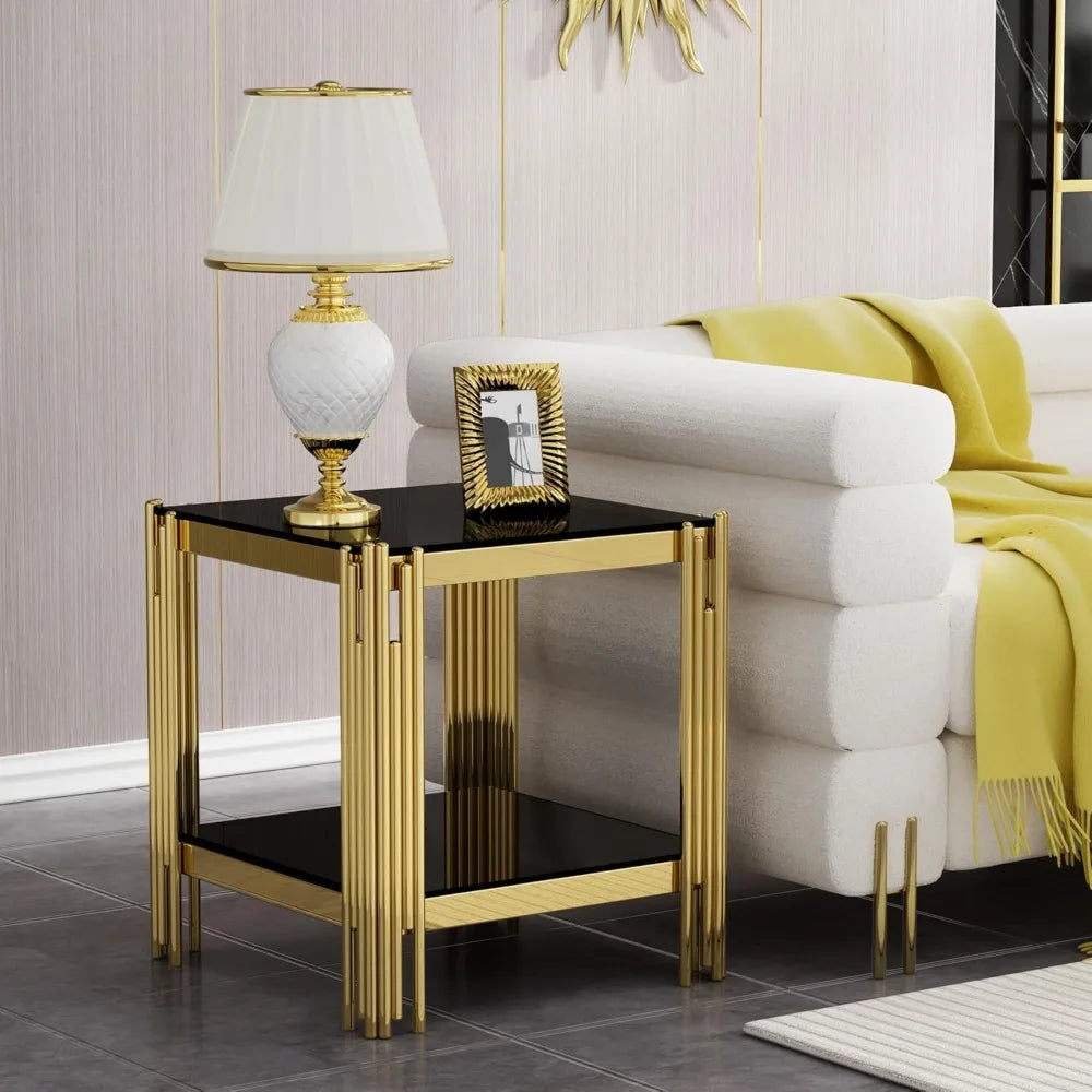 Modern Glass End Table With Mirror Legs Living Room