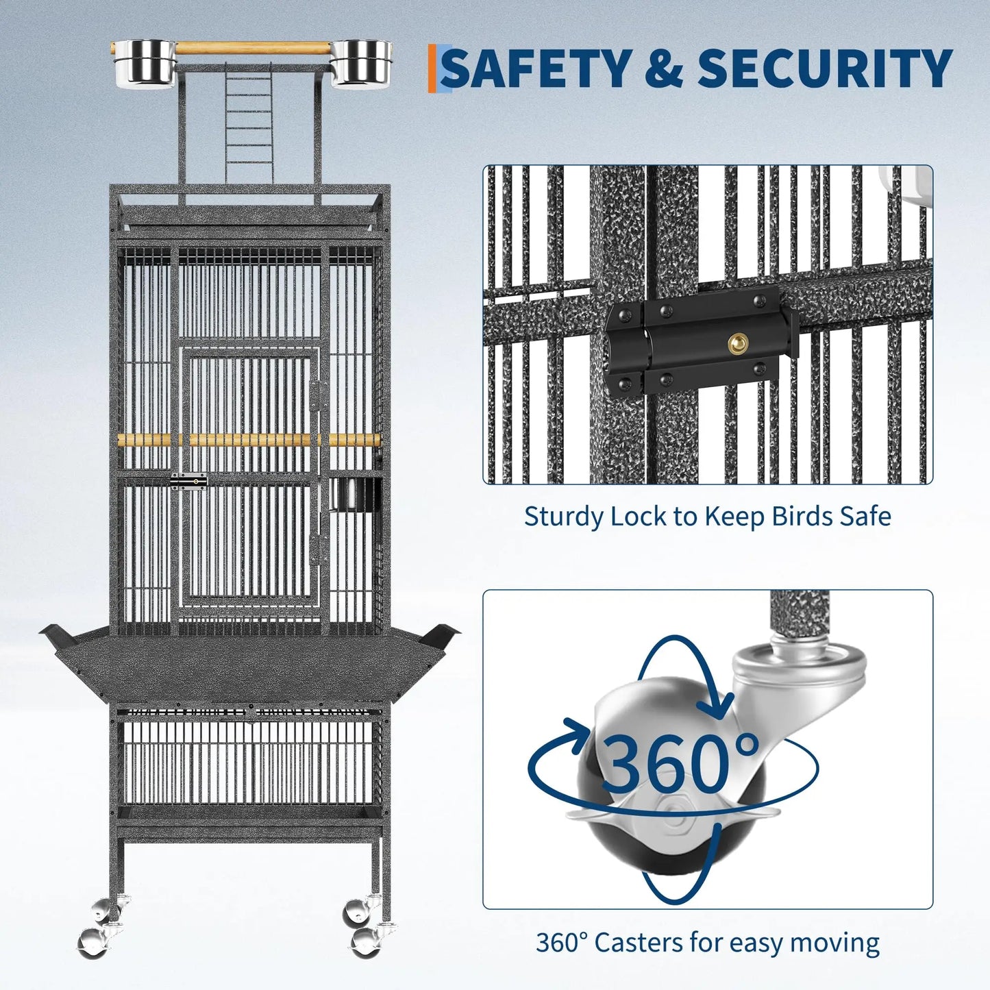 HiMISS Bird Cage With Rolling Stand And Storage Shelf